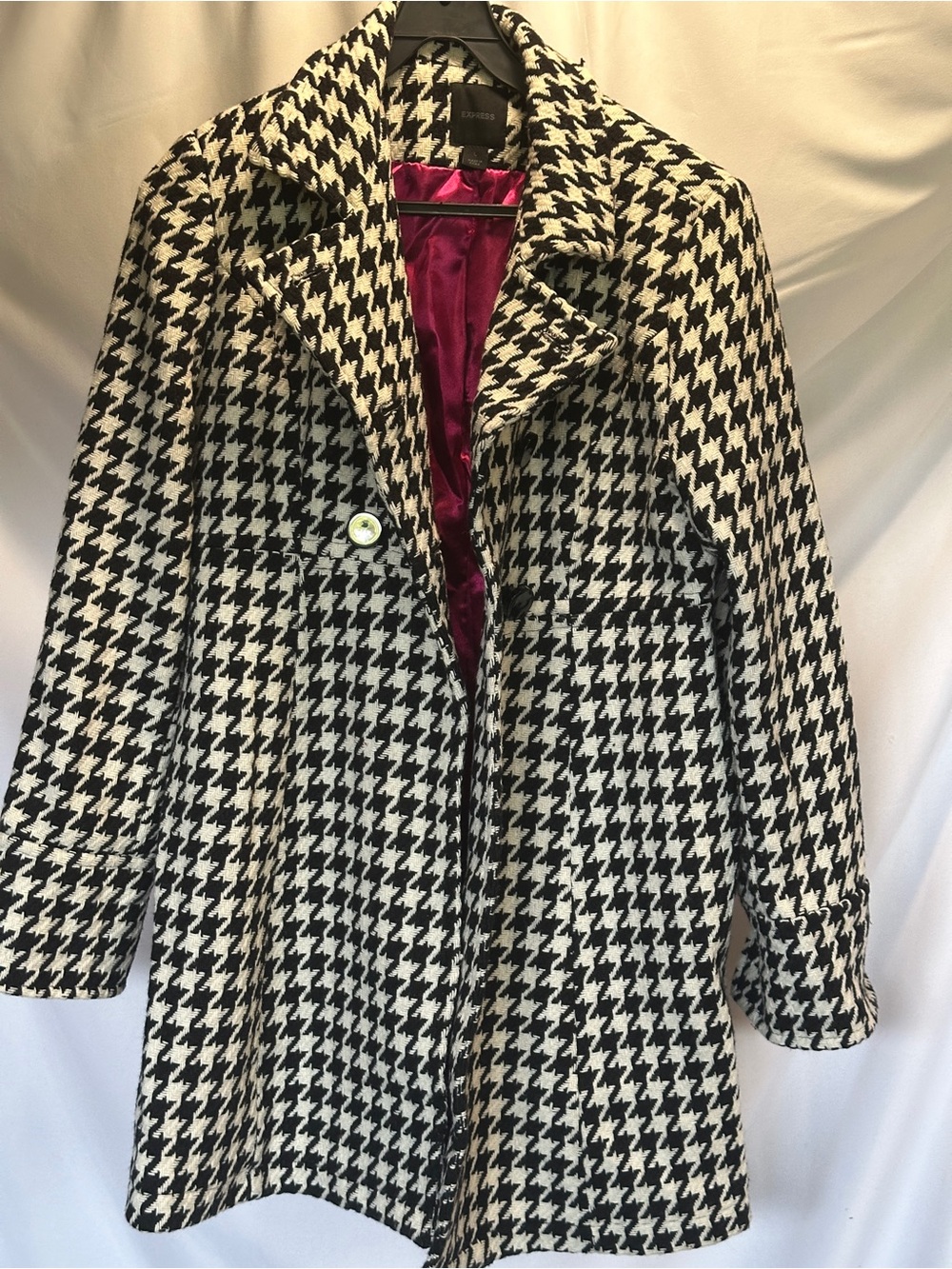 Houndstooth Wool Blend Coat